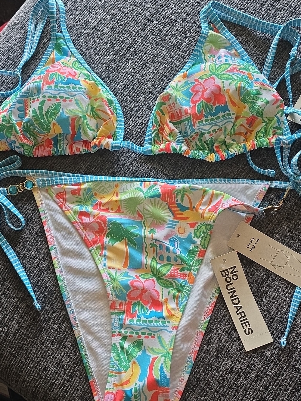 No Boundaries Bikini Top Low Waist Side Tie Bikini Bottoms,2pc